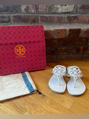 Tory Burch White Patent Leather Miller Sandals